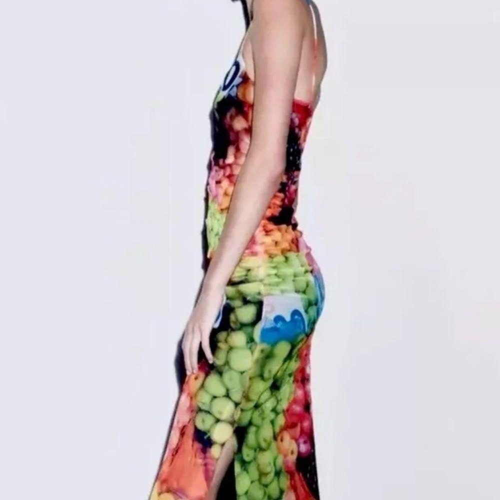 (SOLD) ZARA Ruched Mesh Fruit Stand Strappy Maxi Dress Size Small - Picture 4 of 8